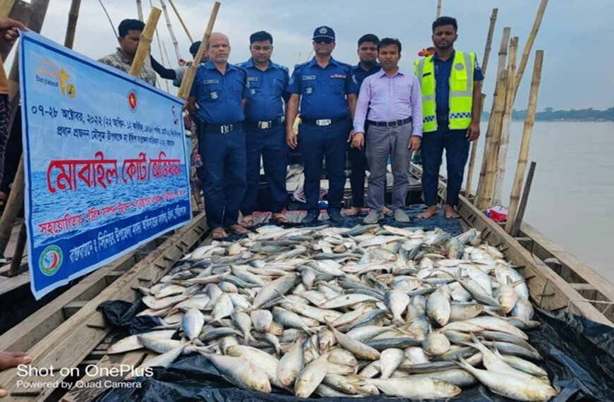 নৌ পুলিশের অভিযানে ৭ দিনে বিপুল অবৈধ জাল ও মাছ জব্দ, আটক ২৪৬